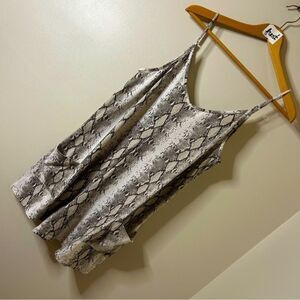 Snakeskin Print Soft Shorts Romper Pockets Adjustable Straps Women's L